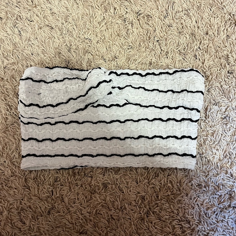 White and Black Striped Tube Top